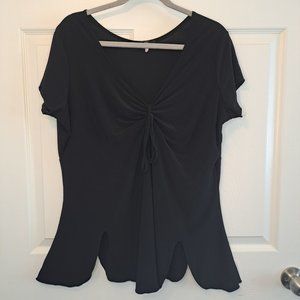 Dynamite Stretchy Black Rouched Tie Front Unique Hem Blouse Plus Size 2